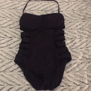 Black one-piece bathing suit